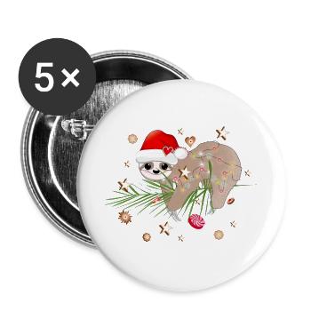 paresseux drôle avec branche de sapin pour Noël - Lot de 5 grands badges (56 mm) - blanc - Devant