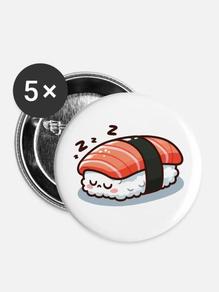 Schlafender Sushi - Buttons groß 56 mm (5er Pack) - Weiß