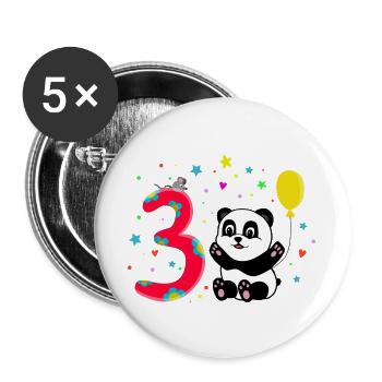 Troisième anniversaire 3ème année Panda mignon cadeau - Lot de 5 grands badges (56 mm) - blanc - Devant