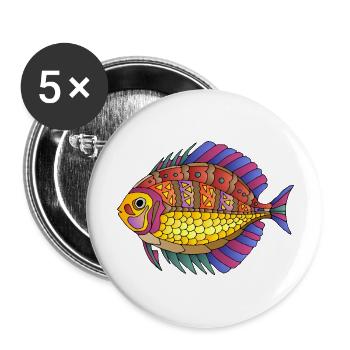 Poisson - Lot de 5 grands badges (56 mm) - blanc - Devant