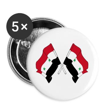Zwei Flaggen aus Syrien gekreuzt - Buttons groß 56 mm (5er Pack) - Weiß - Vorne
