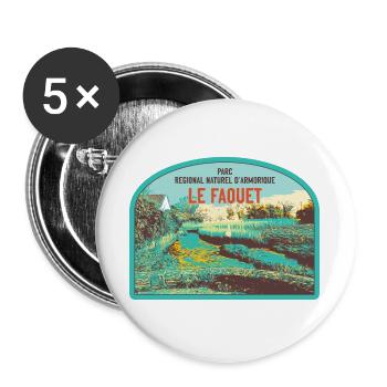 Écusson Paysage Faouet : Nature Bretonne - Lot de 5 grands badges (56 mm) - blanc - Devant
