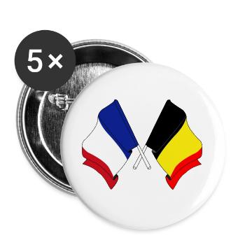 Flag of France and flag of Belgium - Buttons large 2.2''/56 mm (5-pack) - white - Front