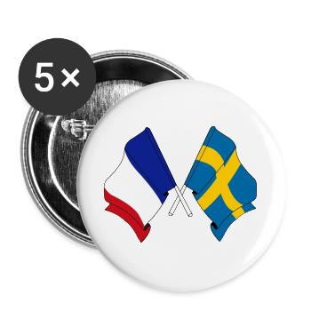 Flag of France and flag Sweden - Buttons large 2.2''/56 mm (5-pack) - white - Front