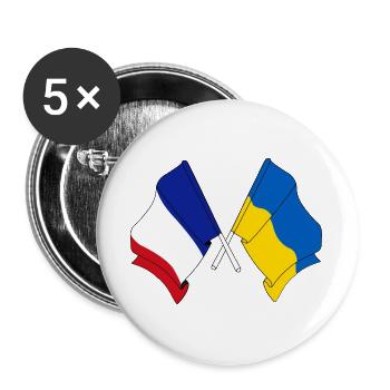 Flag of France and flag Ukraine - Buttons large 2.2''/56 mm (5-pack) - white - Front