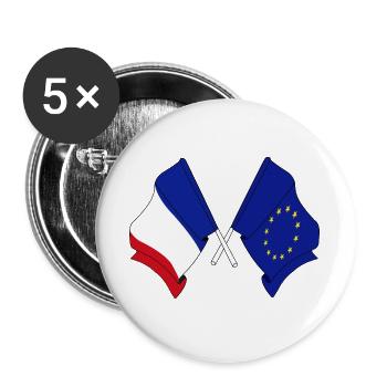 Deux drapeaux croisés de la France et du drapeau de l’Europe - Lot de 5 grands badges (56 mm) - blanc - Devant