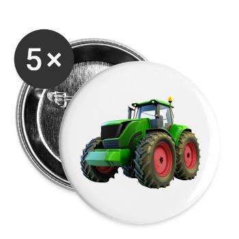 Neuer großer Traktor mit roten Felgen - Buttons groß 56 mm (5er Pack) - Weiß - Vorne