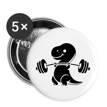 T-Rex avec entraînement avec haltères - Lot de 5 grands badges (56 mm) - blanc - Devant