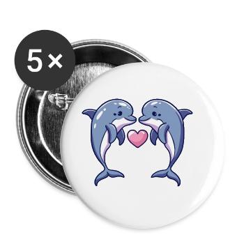 Delfin Paar Verliebt Tier Valentinstag - Buttons groß 56 mm (5er Pack) - Weiß - Vorne