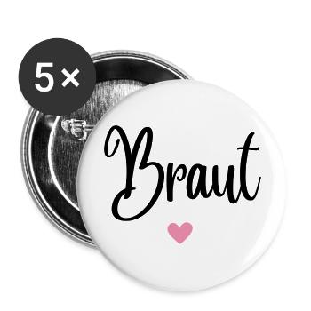 Braut - Buttons groß 56 mm (5er Pack) - Weiß - Vorne
