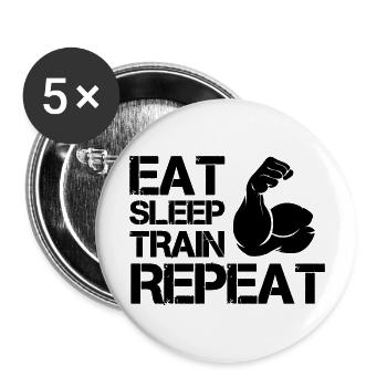 bizeps eat sleep train - Buttons groß 56 mm (5er Pack) - Weiß - Vorne