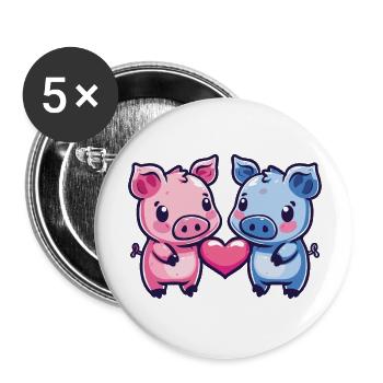 Schweine Paar Liebe Sau Verliebt - Buttons groß 56 mm (5er Pack) - Weiß - Vorne