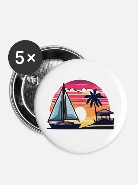 Sommer - Buttons groß 56 mm (5er Pack) - Weiß
