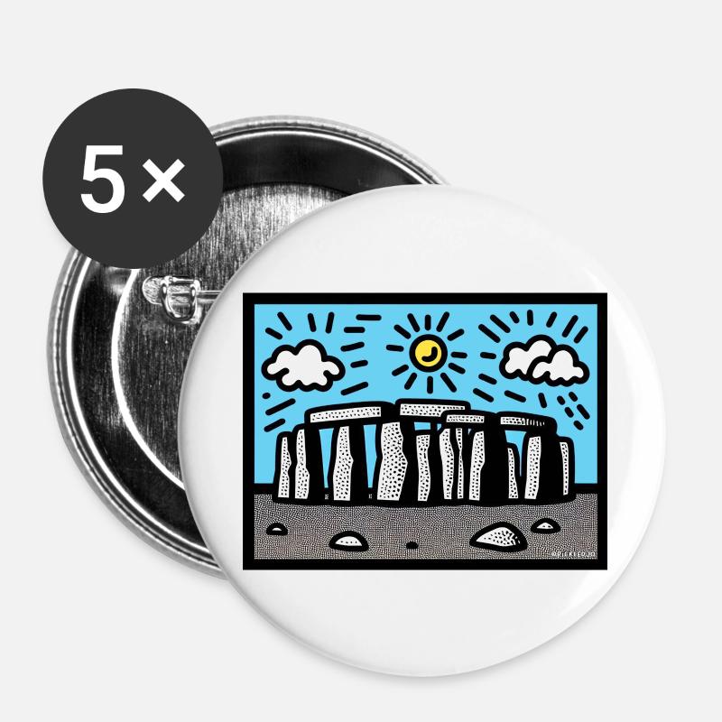 Stonehenge-Kunst - Buttons groß 56 mm (5er Pack) - Weiß