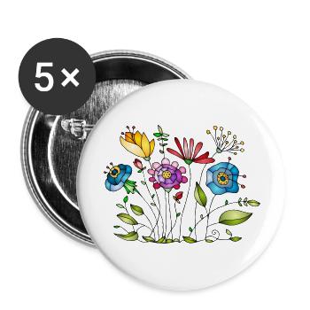 Fleur - Lot de 5 grands badges (56 mm) - blanc - Devant