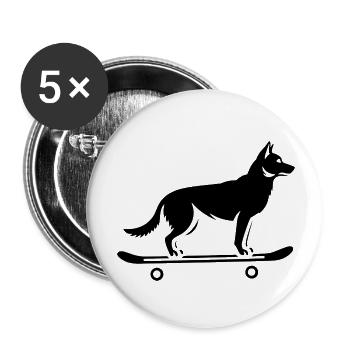 Dog Shepherd Skateboard Skateboarder - Buttons large 2.2''/56 mm (5-pack) - white - Front