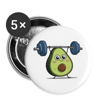 Cute Avocado Weightlifting - Lifting Bodybuilder - Buttons large 2.2''/56 mm (5-pack) - white - Front