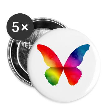 Schmetterling Form in kräftigen Regenbogen Farben - Buttons groß 56 mm (5er Pack) - Weiß - Vorne