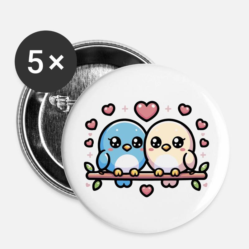 cute lovebirds perched on a branch - Buttons large 2.2''/56 mm (5-pack) - white