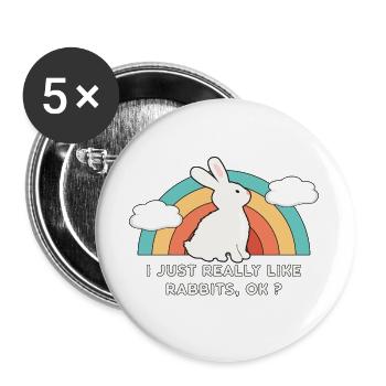 80er 90er Retro Sonne mit Hase Kaninchen Spruch - Buttons groß 56 mm (5er Pack) - Weiß - Vorne