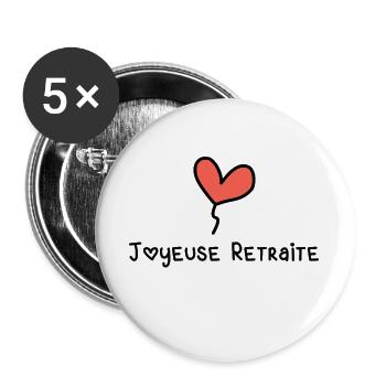RETRAITE. RETRAITE. RETRAITEE. SENIOR. MAMIE. PAPY - Lot de 5 grands badges (56 mm) - blanc - Devant