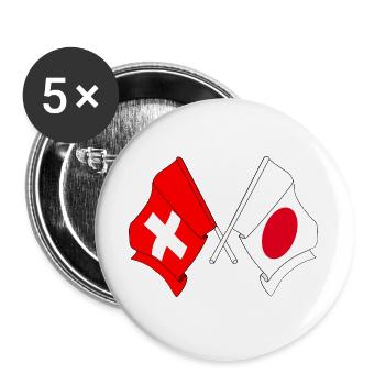 Flagge der Schweiz und Flagge Japans - Buttons groß 56 mm (5er Pack) - Weiß - Vorne