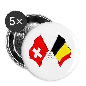 Flagge der Schweiz und Flagge Belgiens - Buttons groß 56 mm (5er Pack) - Weiß - Vorne