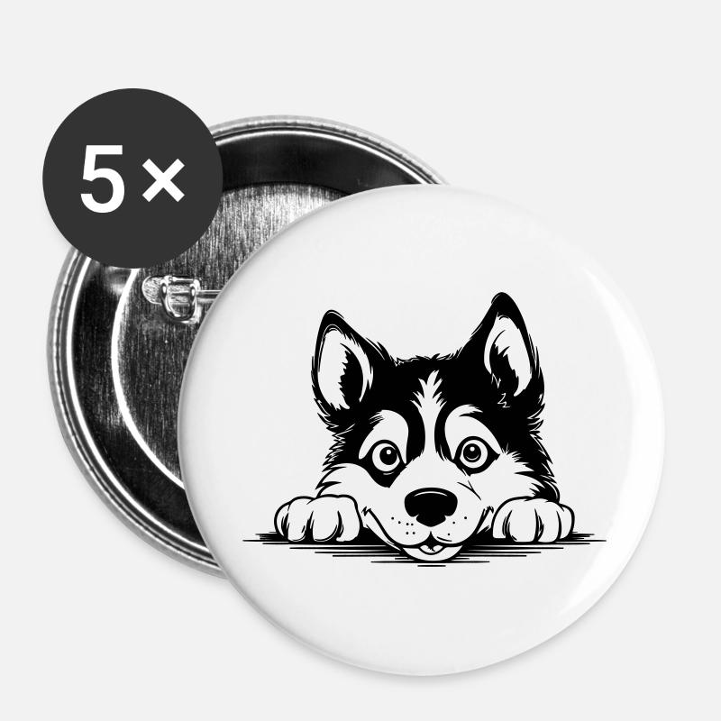 Siberian Husky - Buttons large 2.2''/56 mm (5-pack) - white