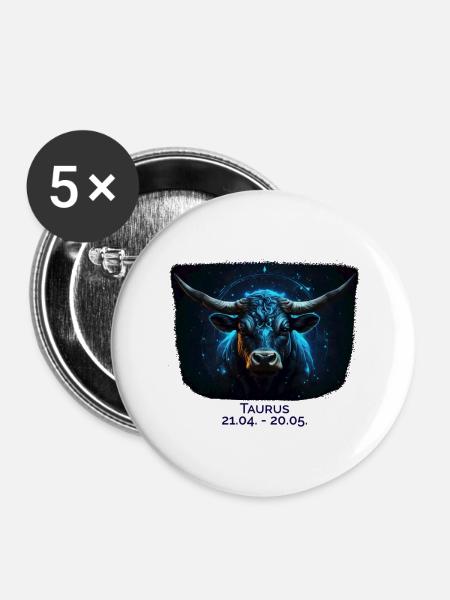 Sternzeichen Stier Datum - Buttons groß 56 mm (5er Pack) - Weiß