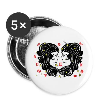 Signe du zodiaque signe étoile logo Gémeaux - Lot de 5 grands badges (56 mm) - blanc - Devant