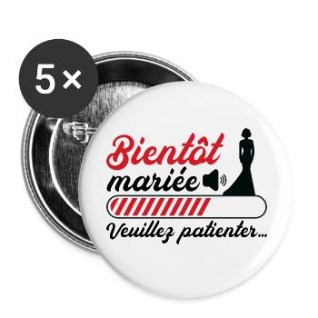 Bald heiraten Bitte warten - Buttons groß 56 mm (5er Pack) - Weiß - Vorne