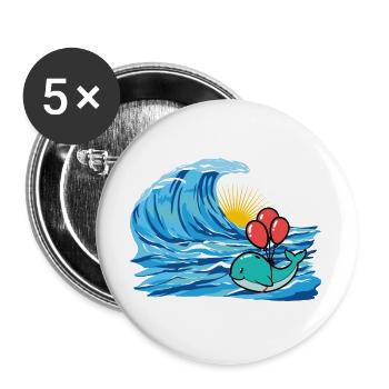 Wal Fisch Schwimmer Welle schwimmen - Buttons groß 56 mm (5er Pack) - Weiß - Vorne