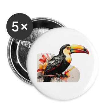 Tukan-Vogel , bunter Tukan, - Buttons groß 56 mm (5er Pack) - Weiß - Vorne