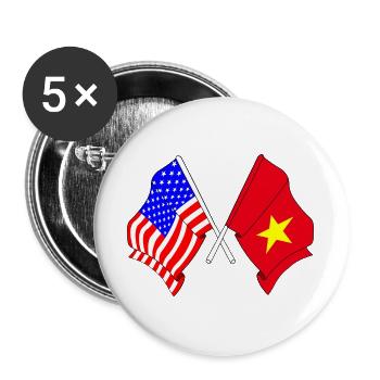 Flagge der USA und Flagge Vietnam - Buttons groß 56 mm (5er Pack) - Weiß - Vorne