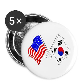 Drapeau des États-Unis et drapeau de la Corée du Sud - Lot de 5 grands badges (56 mm) - blanc - Devant