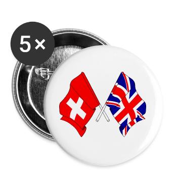 Flagge Schweiz, Flagge England - Buttons groß 56 mm (5er Pack) - Weiß - Vorne