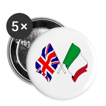 Flagge England, Flagge Italien - Buttons groß 56 mm (5er Pack) - Weiß - Vorne