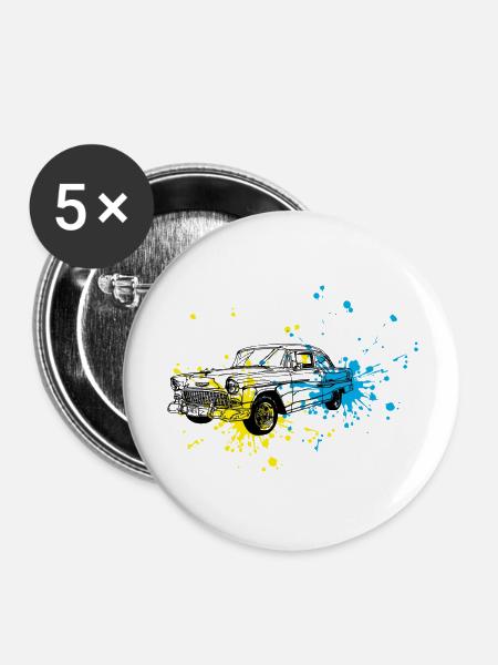Oldtimer splash - Buttons groß 56 mm (5er Pack) - Weiß
