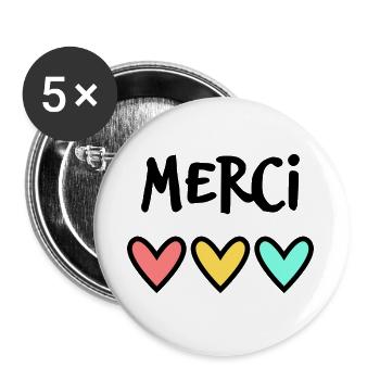 MERCI. MAÎTRESSE. MAÎTRE. MERCI MAÎTRESSE - Lot de 5 grands badges (56 mm) - blanc - Devant