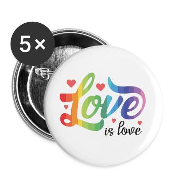 LGBT Pride Month - Liebe ist Liebe - Buttons groß 56 mm (5er Pack) - Weiß - Vorne