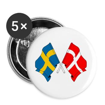 Drapeau de la Suède, drapeau du Danemark - Lot de 5 grands badges (56 mm) - blanc - Devant