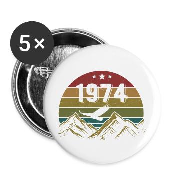 1974 Jahrgang Geburtstag 1974 Retro Geschenkidee - Buttons groß 56 mm (5er Pack) - Weiß - Vorne