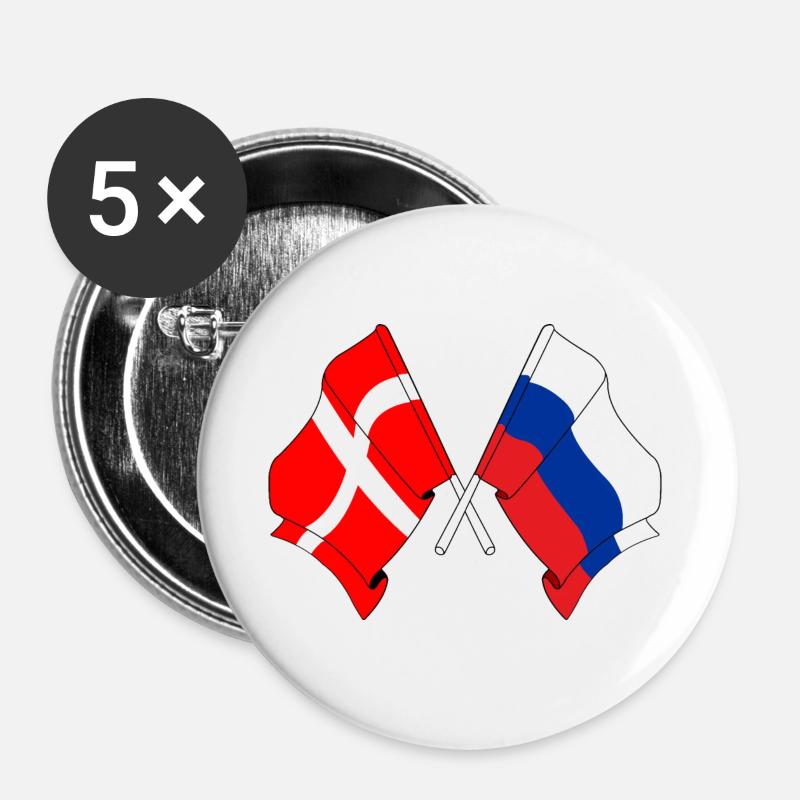 Vlag Denemarken, vlag Rusland - Buttons/Badges stor, 56 mm (5-pack) - hvid