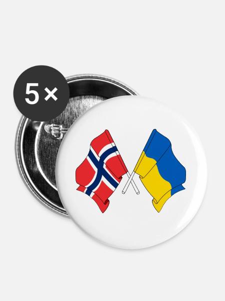 Flagge Norwegen, Flagge Ukraine - Buttons groß 56 mm (5er Pack) - Weiß