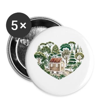 naturverbunden Leben mit einem Tiny House im Wald - Buttons groß 56 mm (5er Pack) - Weiß - Vorne