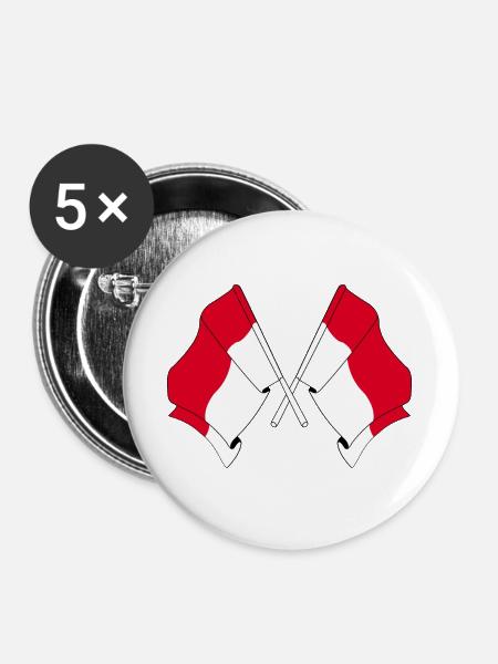 Zwei Flaggen Indonesien - Buttons groß 56 mm (5er Pack) - Weiß