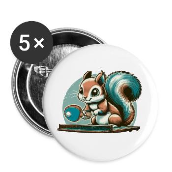 Mignon écureuil de dessin animé jouant au tennis de table - Lot de 5 grands badges (56 mm) - blanc - Devant