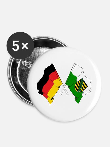 Flagge Deutschland, Sachsen - Buttons groß 56 mm (5er Pack) - Weiß