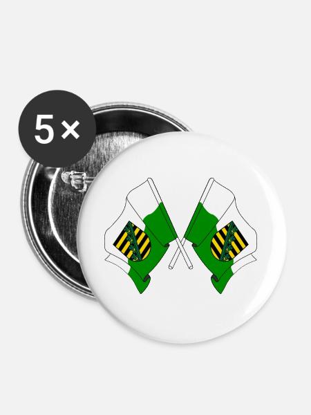 Zwei Flaggen Sachsen - Buttons groß 56 mm (5er Pack) - Weiß