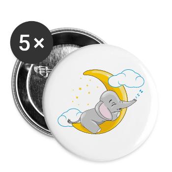 Niedliches Elefantenbaby, das auf dem Mond schläft - Buttons groß 56 mm (5er Pack) - Weiß - Vorne